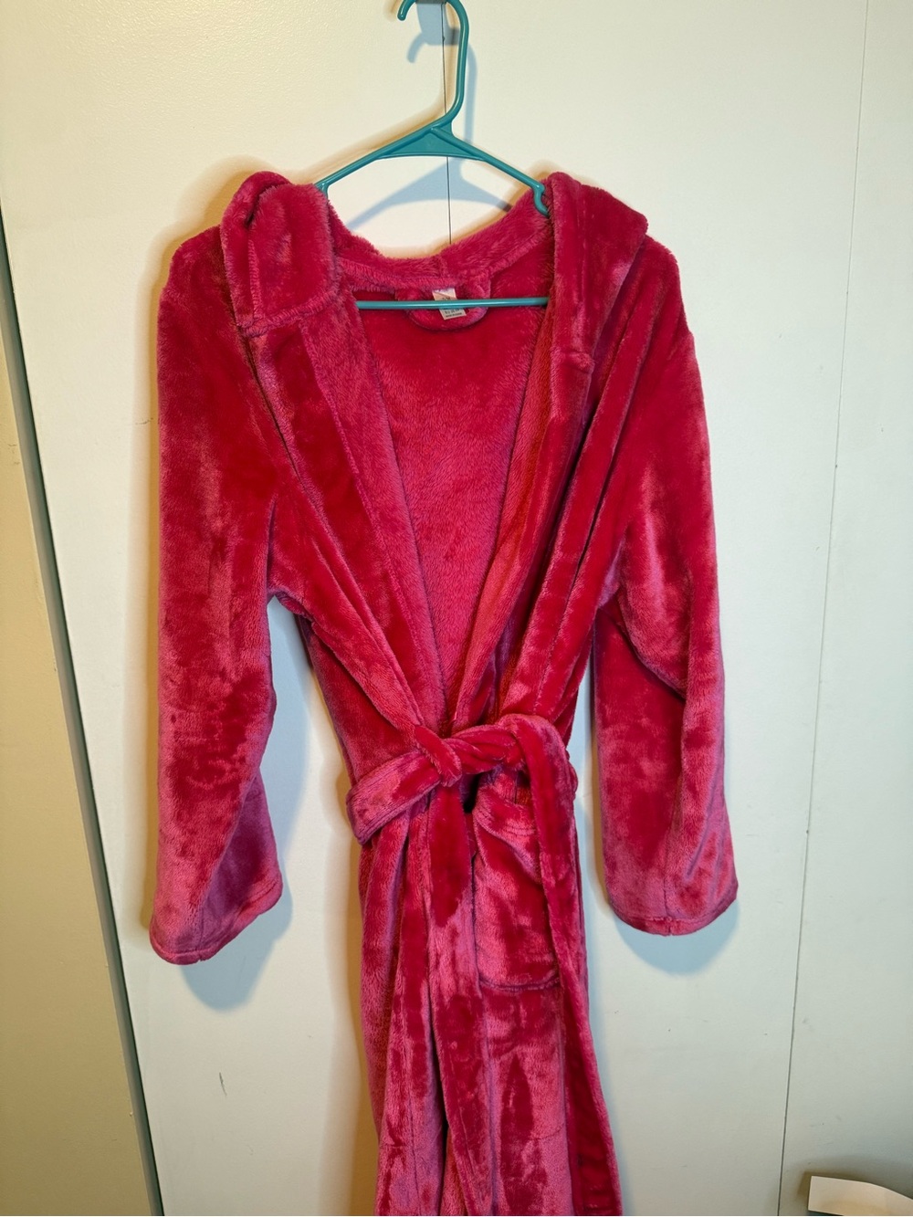 Kids Plush Hooded Robe - Bright Pink